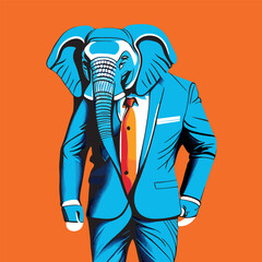 elephant in suit, vector illustration flat