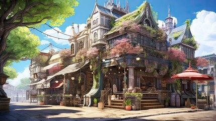 Obraz premium The town of the city. AI generated art illustration.