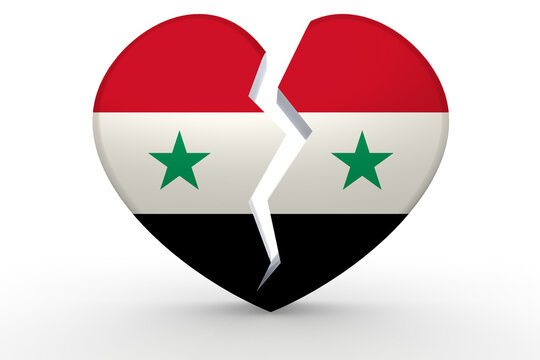 Broken white heart shape with Syria flag, 3D rendering