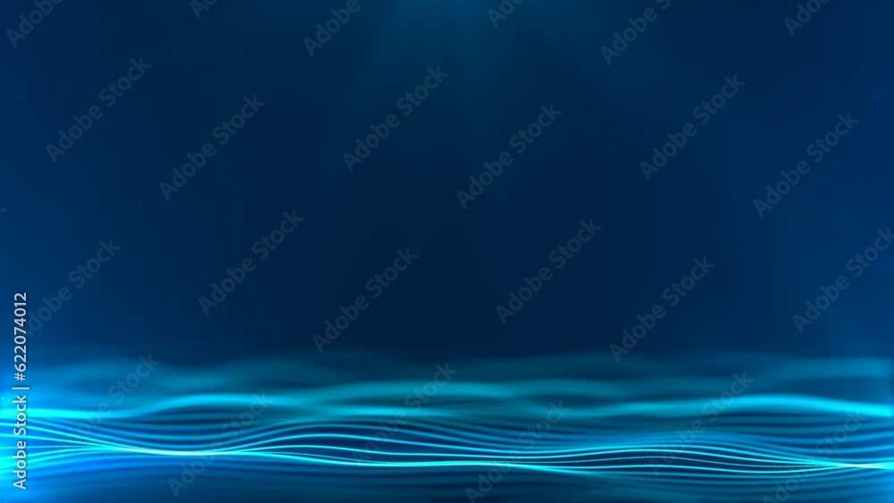 Wall mural beautiful abstract wavy lines technology backdrop blue digital particles effect as corporate concept
