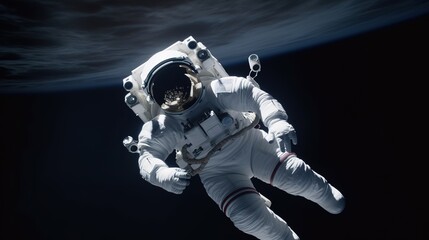 Astronaut schwebt im Weltall vor einem Planeten wie der Erde. 