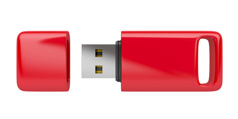 Red usb stick isolated on white background