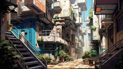 Street country. AI generated art illustration.