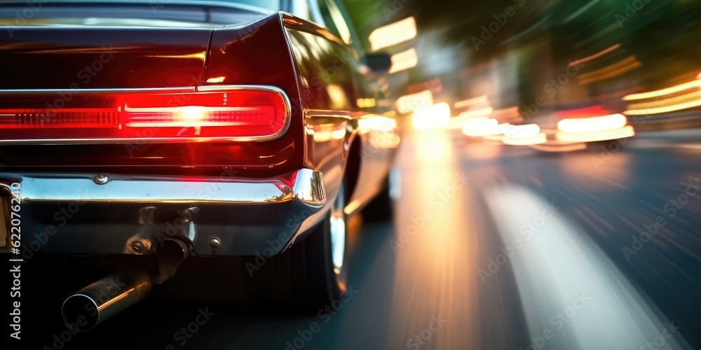 Poster car speeding on the road at night