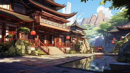 Temple of heaven. AI generated art illustration.