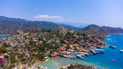 Naklejka premium Aerial view of Simena (Kalekoy) town center.