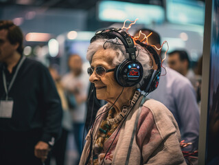 An Elderly Woman at a Tech Fair, Exhibiting her Innovative Product | Generative AI