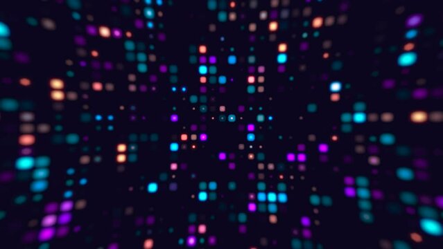 abstract technology background with glowing lights as a retro tv screen with colorful dots or party lights in a club