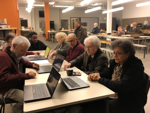 Senior Citizens at a Computer Skills Workshop | Generative AI