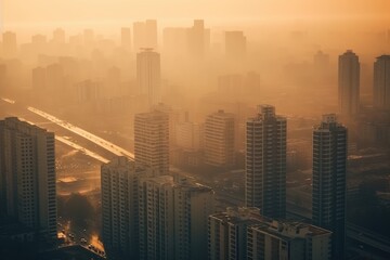Fototapeta na wymiar Aerial photograph of city buildings at sunset