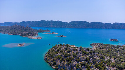 Fototapeta premium Aerial view of Kekova Gulf and Kekova Island.