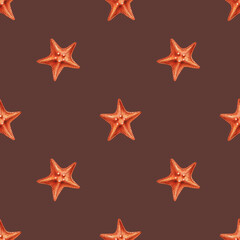 Fototapeta na wymiar Watercolor seamless pattern with stars. Hand painting clipart underwater life objects on isolated background. For designers, decoration, postcards, wrapping paper, scrapbooking, covers, invitations, 