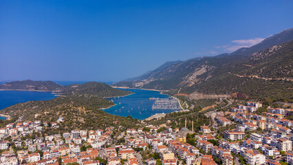 Naklejka na ściany i meble Aerial view of the marina in Kas district, Antalya.