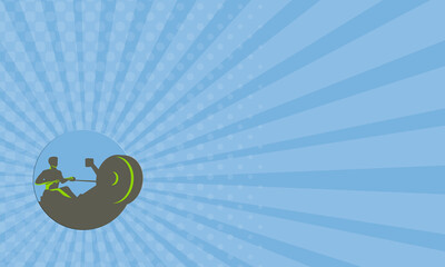 Business card showing illustration of a silhouette of a rower exercising on a rowing machine viewed from front set inside circle done in retro style. © Designpics