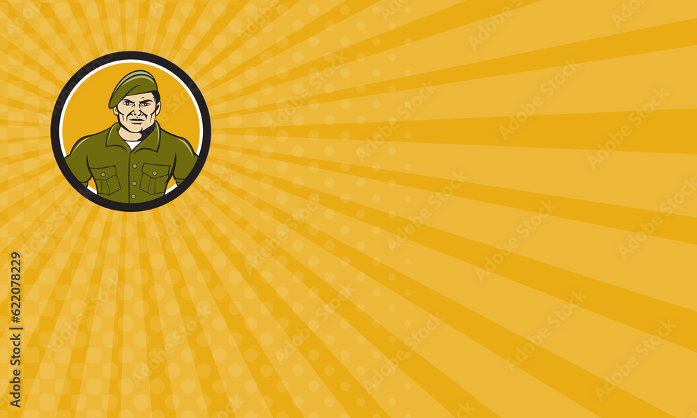 Poster business card showing illustration of a service ranger standing in full attention viewed from front 