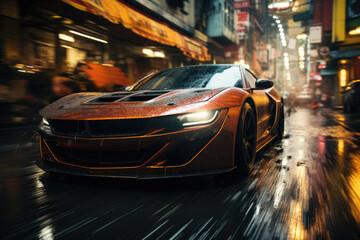 Obraz na płótnie Canvas A thrilling car chase scene through a bustling cityscape. Generative AI