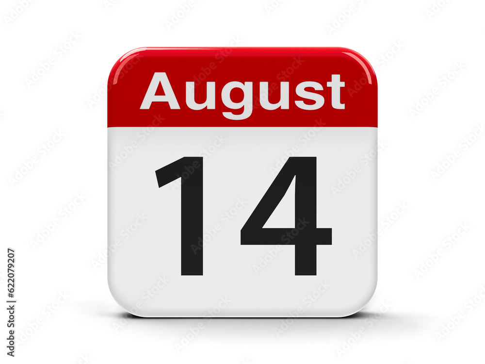 Poster calendar web button - the fourteenth of august, three-dimensional rendering, 3d illustration