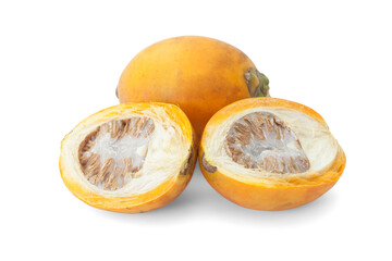 ripe acera or betel palm nut fruit isolate on white background with path
