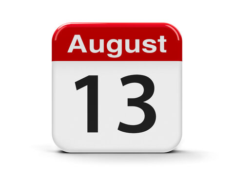 Calendar web button - The Thirteenth of August - International Lefthanders Day, three-dimensional rendering, 3D illustration