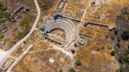 Aerial view of ancient theater in Xanthos Ancient Lycia City.