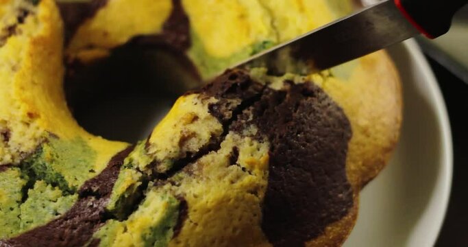 camouflage pattern cake is sliced