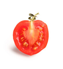 Half of fresh cherry tomato on white background