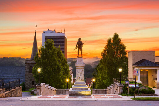 Lynchburg, Virginia, USA cityscape at Monument Terrace in the morning.