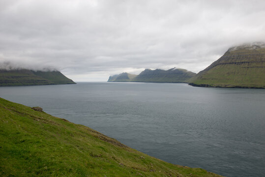 Typical landscape on the Faroe Islands, with KalsoyarfjÃ¸rdur, the fjord between kalsoy and kunoy