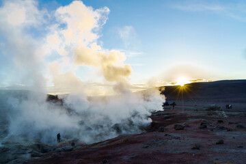 Fototapeta na wymiar View of Geothermal Field in Bolivia at sunrise