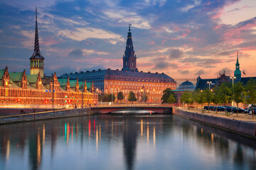 Obraz premium Image of Copenhagen, Denmark during twilight blue hour.