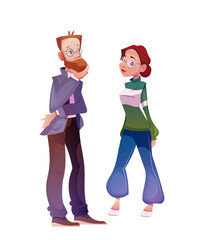 Historical museum element. Thoughtful characters look at ancient Greek and Roman exhibits. People work in art gallery as art guide or museum visitors. Cartoon flat vector isolated on white background