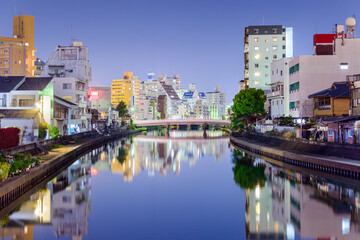 Fototapeta na wymiar Wakayama, Japan downtown city skyline at night.
