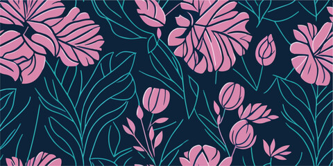 Pink Roses Vine Border: Vector Illustration for Nature-inspired Designs
