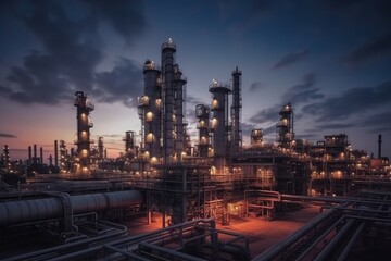Fototapeta na wymiar Sunset scenery of a large chemical plant