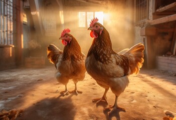 chickens in a chicken coop at a poultry farm. Generative AI