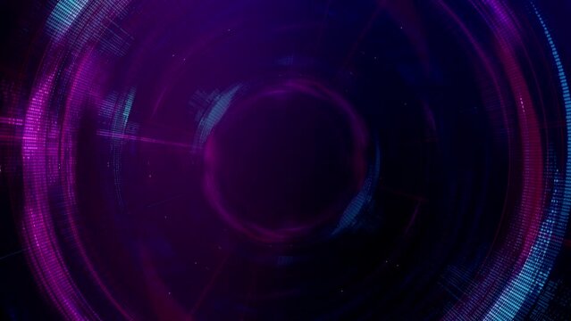 Futuristic Purple and Blue Artificial Intelligence Dashboard Design Loop Background. Concept 3D animation for abstract geometric dark cyber HUD backplates or digital festival event and vj backdrop.