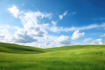 Fototapeta premium Green lawn under blue sky and white clouds