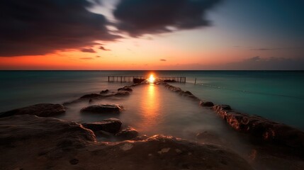 Obraz premium sunset scenery by the sea in the evening