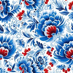 Retro vintage floral pattern, glazed tile, seamless abstract floral ornament, slavic painting, generative ai illustration