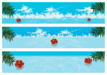  海辺とハイビスカス。夏の背景イラスト素材