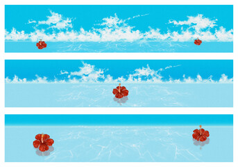  海辺とハイビスカス。夏の背景イラスト素材