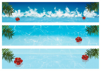 夏の背景イラスト素材(・&forall;・) 海辺とハイビスカス