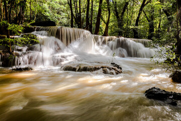 Fototapeta premium Waterfalls in the tropical rain forest after heavy rain