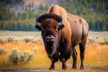 Fototapeten muzzle of a bison close-up. Generative AI © Margo_Alexa