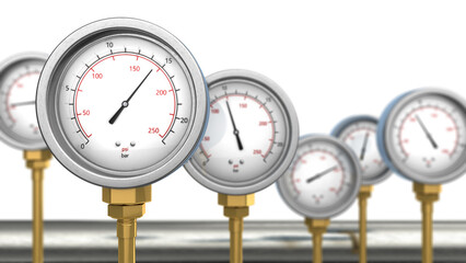 3d illustration of manometers and steel pipe at background