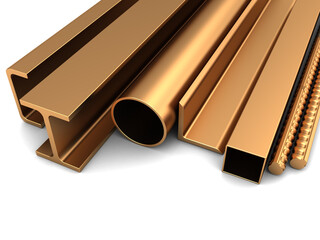3d illustration of rolled metal, yellow color, brass or copper