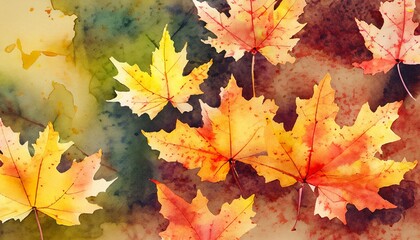 Naklejka na ściany i meble Autumn background in a watercolor style, Generative AI