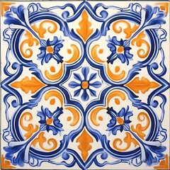 Retro vintage floral pattern, Porto glazed tile, abstract floral ornament, slavic painting, generative ai illustration