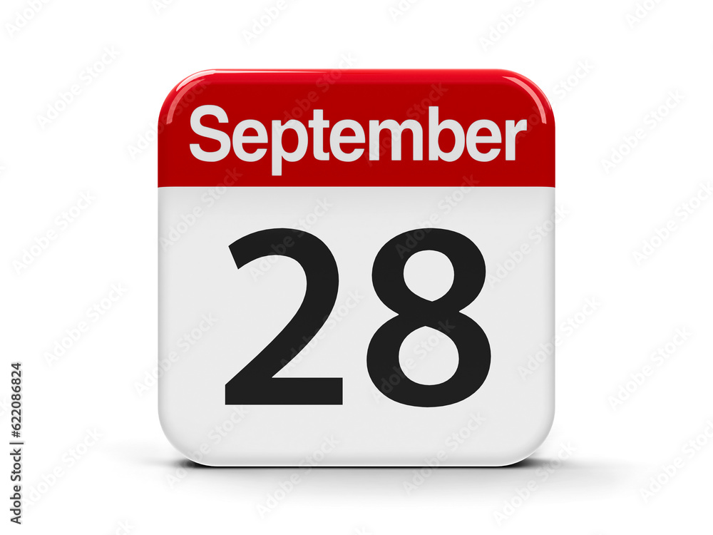 Poster calendar web button - the twenty eighth of september - world rabies day, three-dimensional rendering