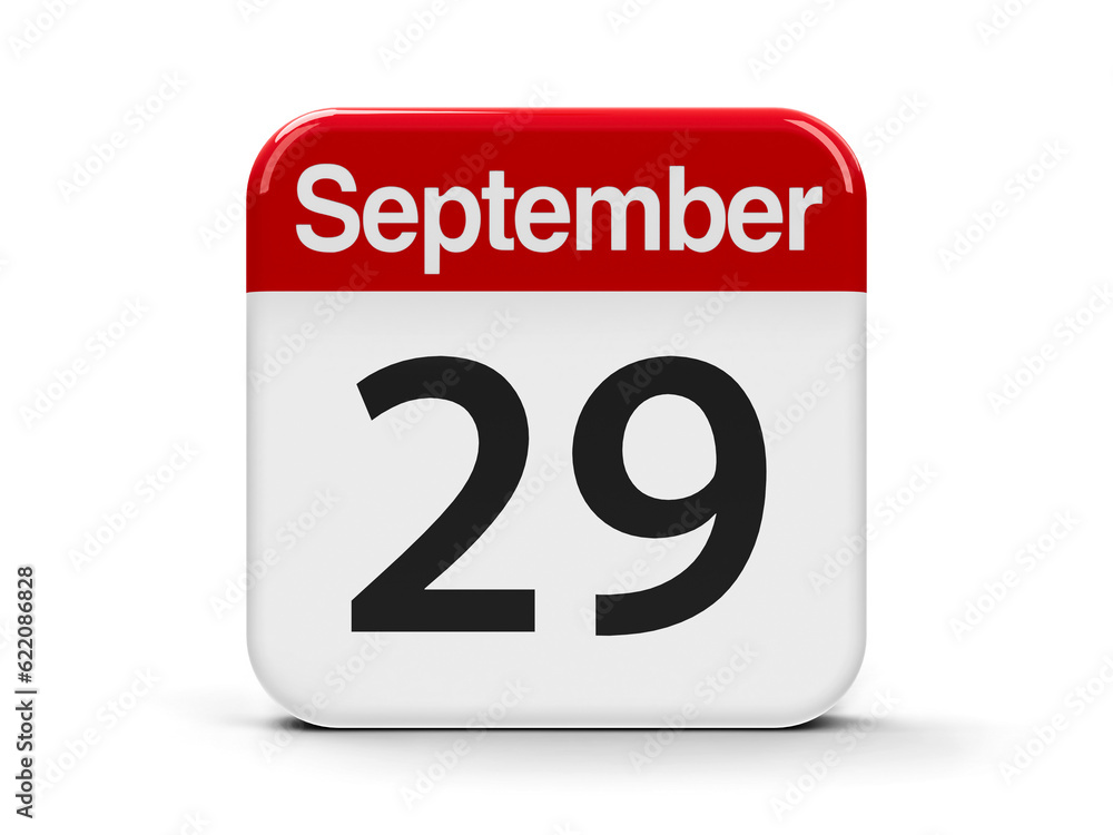 Poster calendar web button - the twenty ninth of september - world heart day, three-dimensional rendering, 
